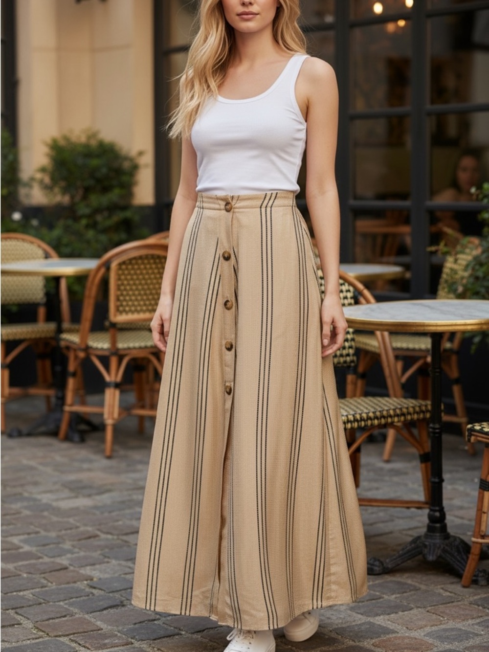 H&M Tan Chiffon Maxi Skirt